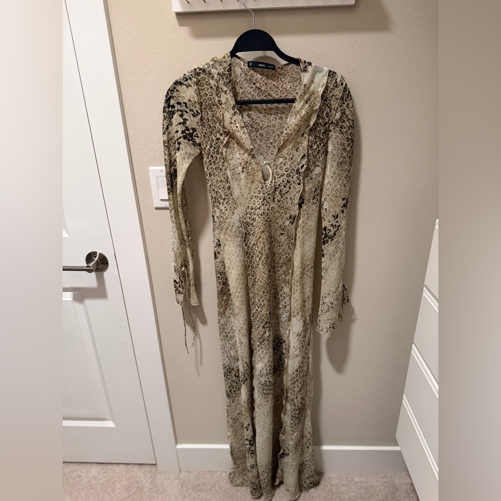 Mango Long Sleeve Leopard Print Dress